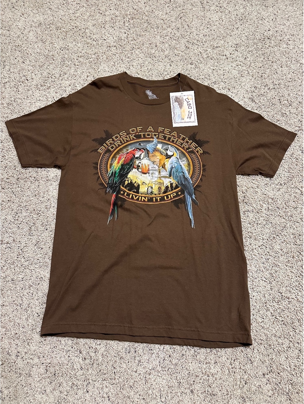 Cabo Joe Brown Birds of a Feather Graphic T-Shirt Size L